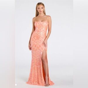 Windsor Orange Sleeveless Slit Gown